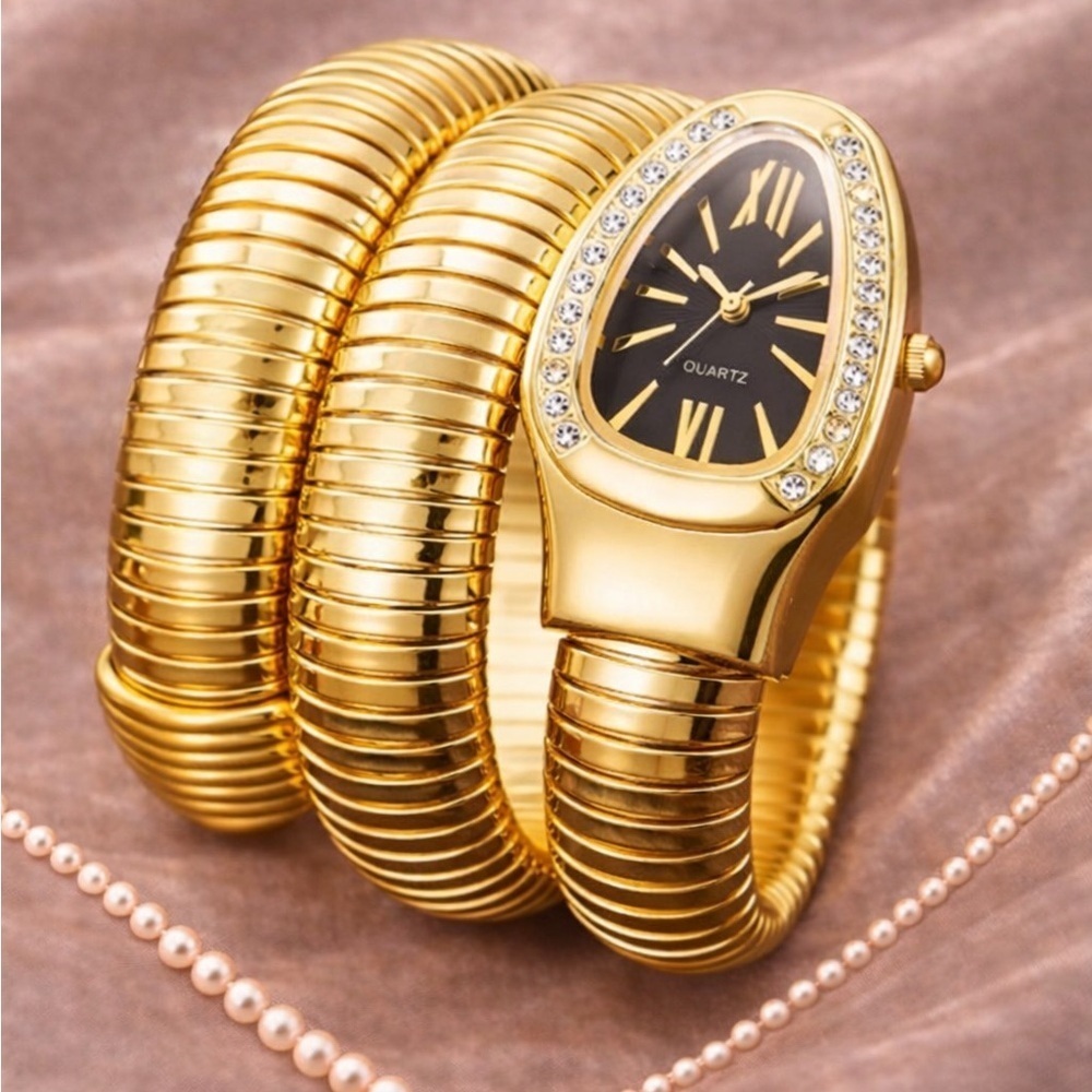 Serpenti Gold Snake Black Dial Wrap Watch